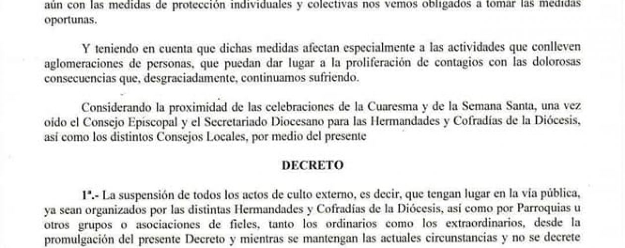 Suspensión de los cultos externos